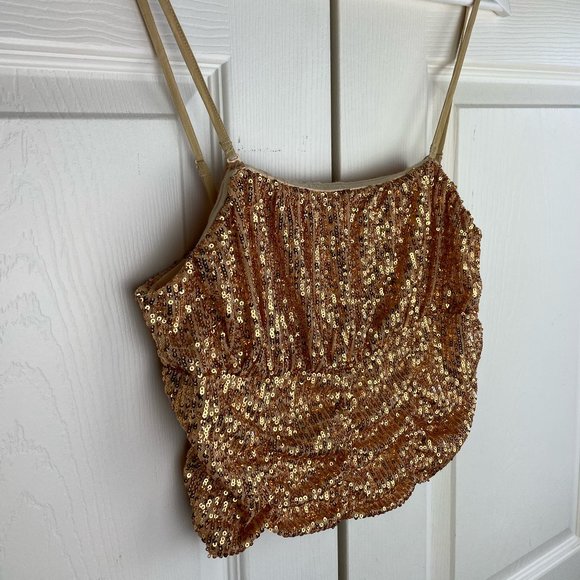 Free People Ta Da Sequin Tank Top in Gold Size Large NWT - Picture 5 of 8
